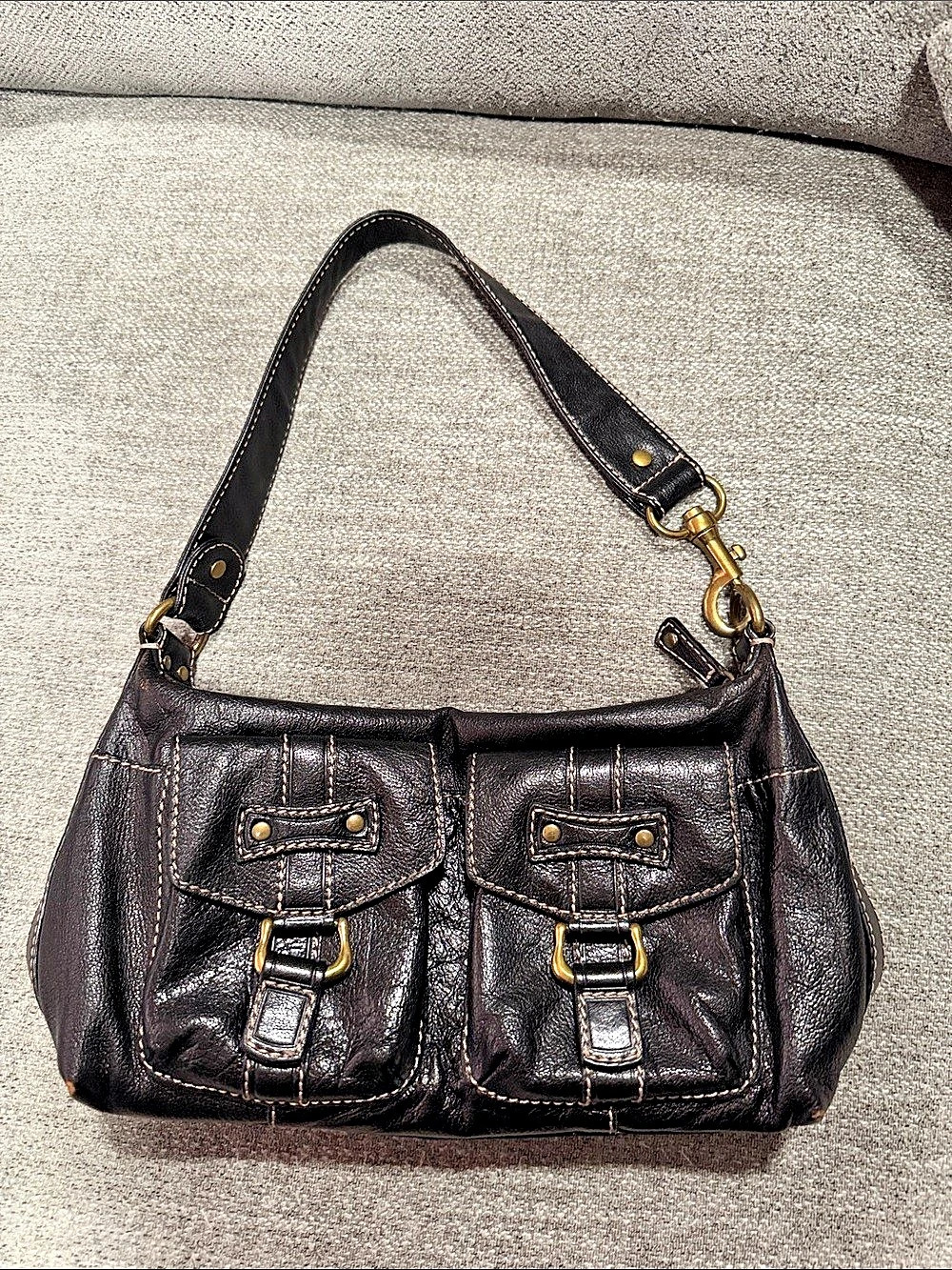 VTG Fossil Black Leather Shoulder Bag